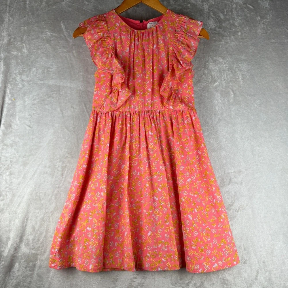 Crewcuts Girls Pink Floral Ruffle Fit & Flare Cotton Dress Size 12‎ Sleeveless